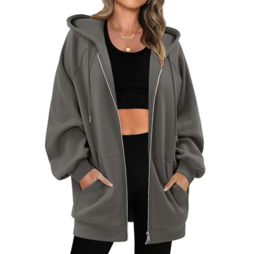Women's Zip Up Hooded Hoodie Long Sleeve Loose Fit Casual Pullover Sweatshirt Top