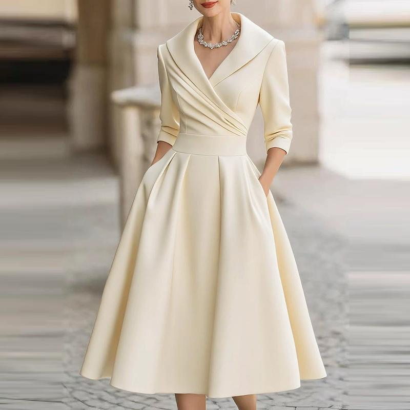 Dame Mote Kjole Ny Stil V-Hals Midje-Klemmer Får Deg til å Se Slank og Elegant Langermet Maxi Ballkjoler for Kvinner
