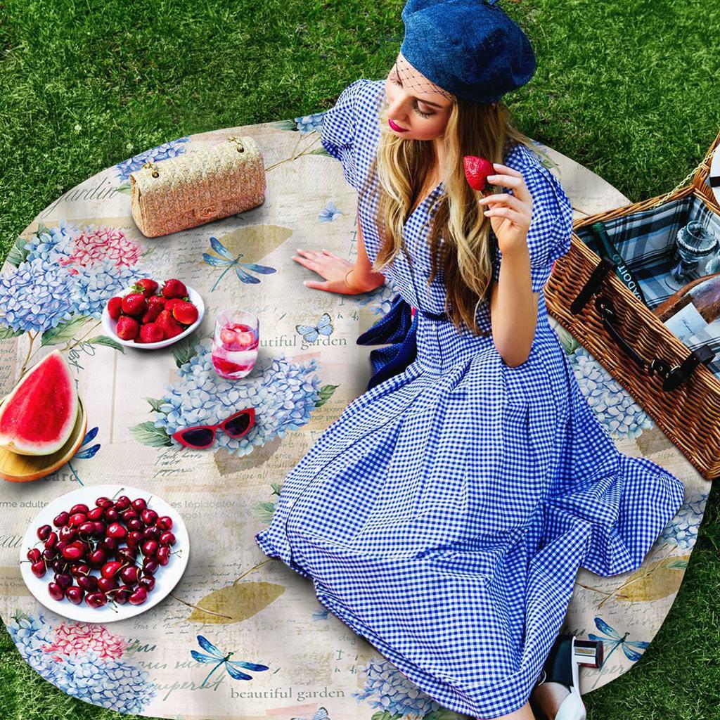 Spring Hydrangea Flower Dragonfly Vintage Round Tablecloth Waterproof Table Cover For Wedding Party Decor Dining Table Cover