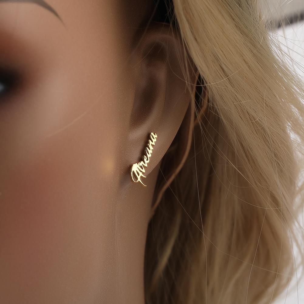 THE BLING KING Custom Name Stud Earrings Personalized Cursive Letter Stainless Steel Earring Trendy Women Girl Jewelry Best Gift