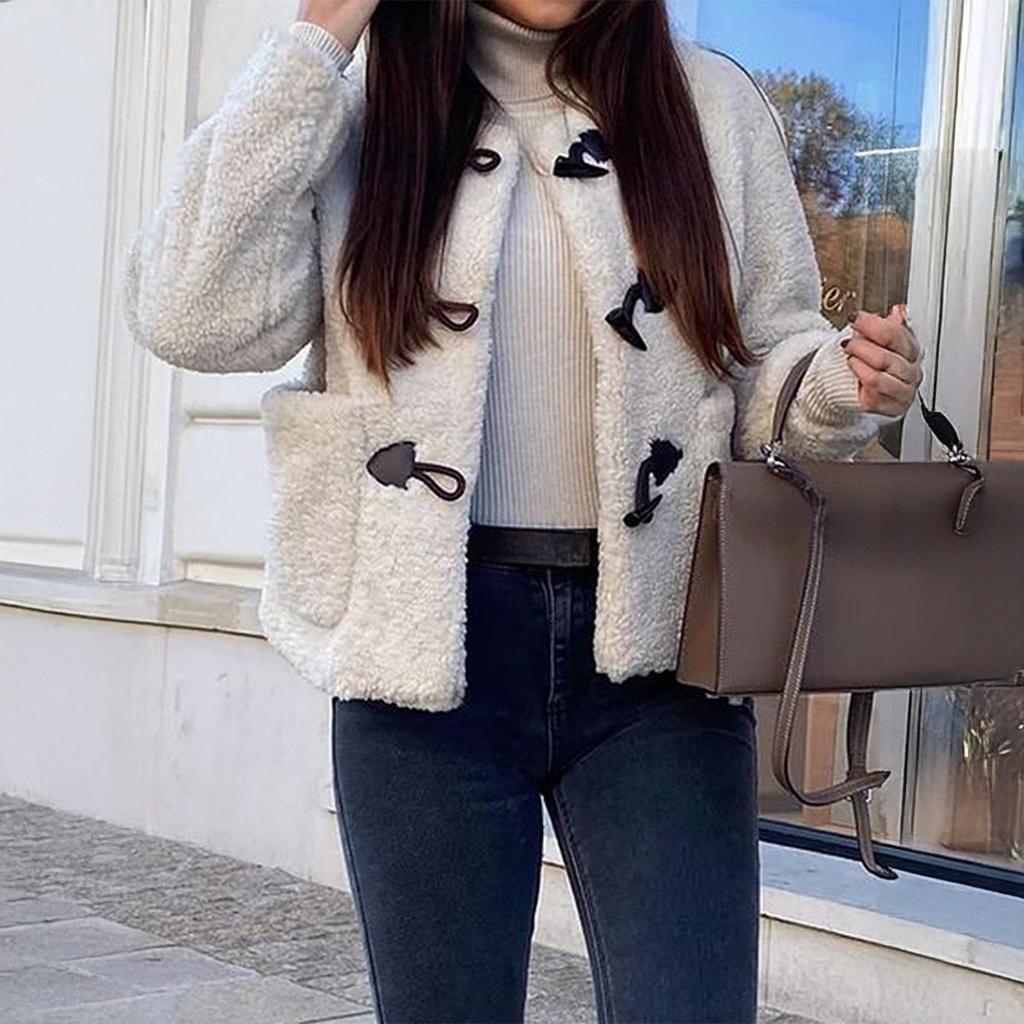 Casual Plush Pocket Long Sleeve Coat Jacket Women 2025 Autumn