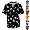 Men V Neck Short Sleeve Halloween Print Chest Pocket Scrub Top Comfortable Fit Soft Fabric Workwear Shirt