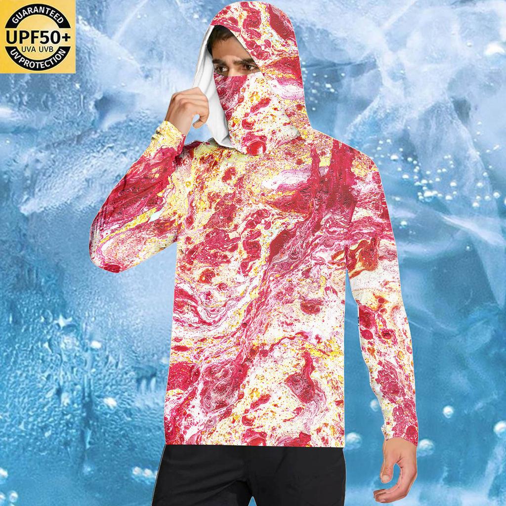 Long Sleeve Hooded Pullover with Face Covering Abstract Printed Lightweight Breathable Fabric for Men and Women