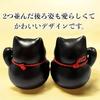 Kanoan Maneki-neko (Beckoning Cat) Wooden Ebony Wood Carving Pair Ornament, Good Luck, Prosperity, F