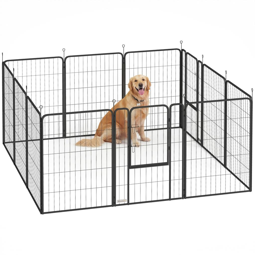 12-Panel Solid Dog Playpen with Doors, for Large Dogs, 100cm Tall, Black