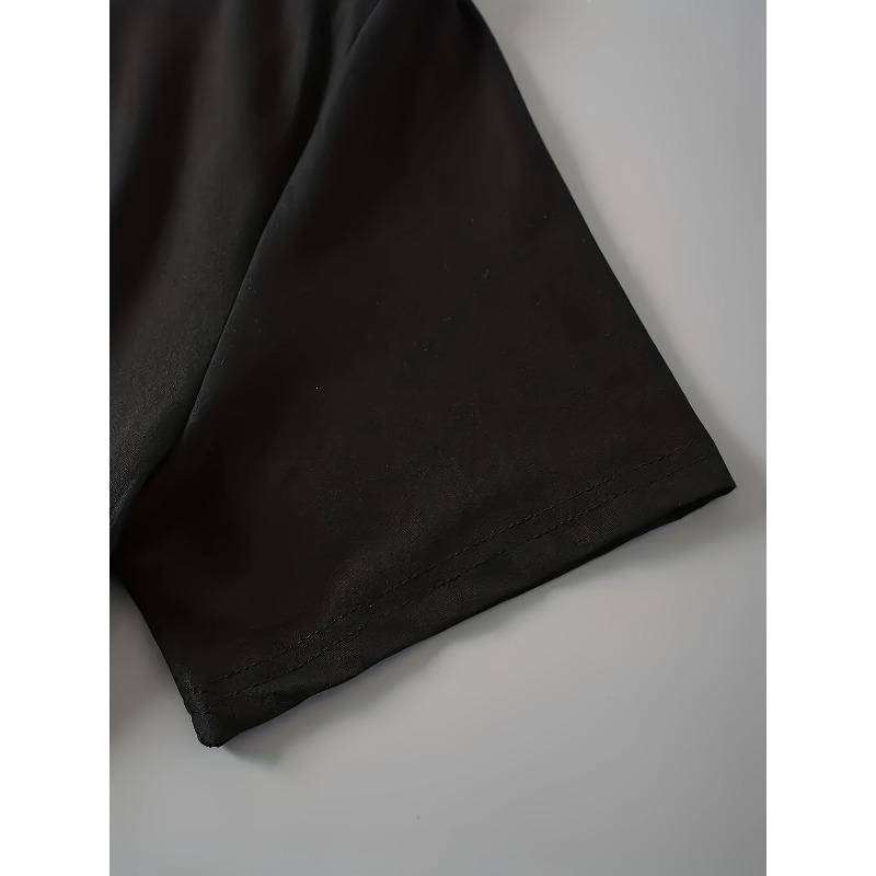 Europeisk Storlek Dam Alla Hjärtans Dag Hjärta med Fjärilsmönster Tryckt Kostym-Avslappnad Svart Kortärmad T-shirt, bekväm passform(Endast toppar)