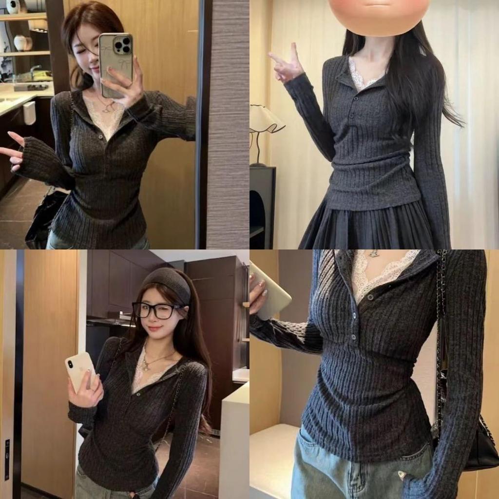 Zweiteiliger Strickpullover mit tiefem V-Ausschnitt für legere Bürokleidung