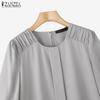 ZANZEA Women Casual Round Neck Solid Color Long Sleeve Blouse