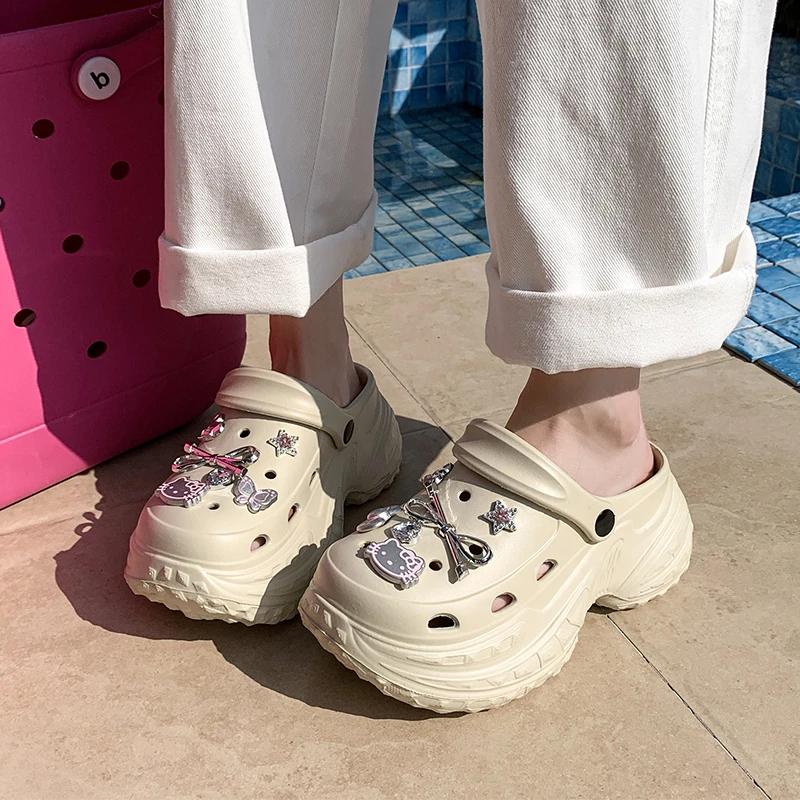 

Модная обувь женская 2025 Закрытый носок Женские тапочки Модная металлическая отделка Повседневные тапочки Женские Новинка Бестселлер Тапочки на платформе 40 хаки