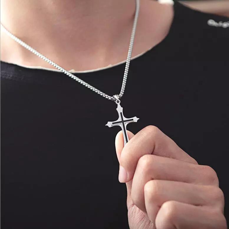 Korean Style Men's Stainless Steel Cross Necklace - Fashion Pendant for Couples and Students