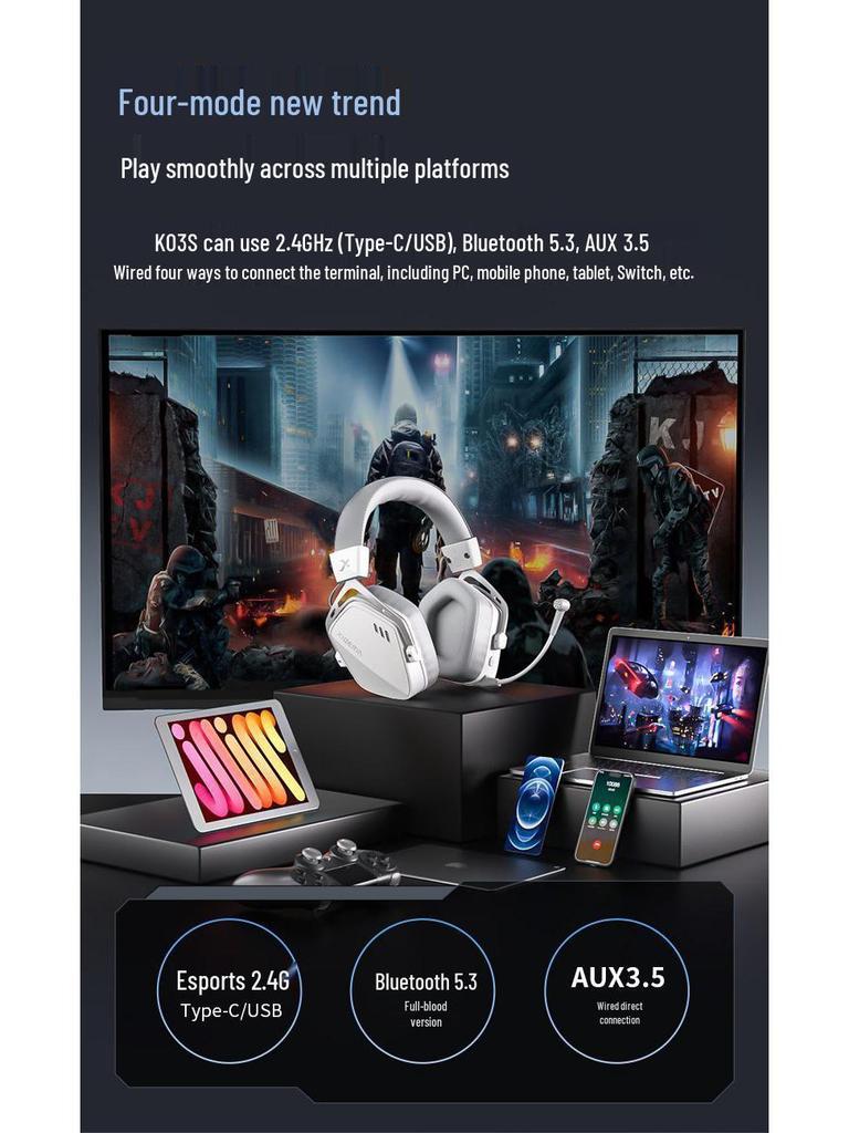 2025 K03S Wireless Over-Ear Gaming Headset - Comfortable, Bluetooth 2.4G, Esports-Optimized with Sound Positioning
