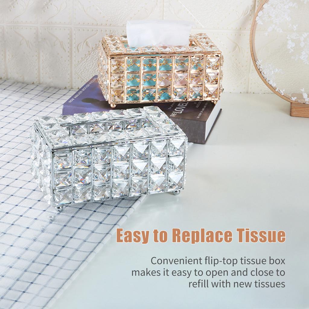 Crystal Tissue Box Rectangular Decorative Tissue Box Holder Sparkling Tissue Holder Napkin Facial