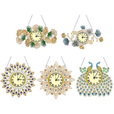 2D/Flat DIY Special Shape Diamond Painting Ornament with Clock Function Acrylic 5D Hanging Clock Art Craft for Home Decoration