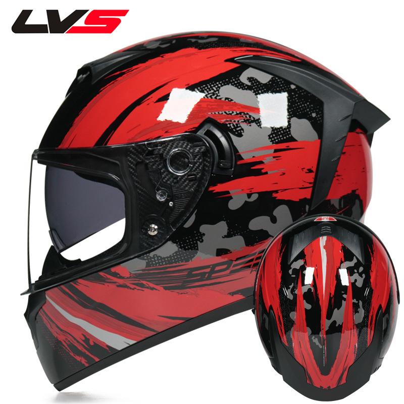 

Мотоциклетный шлем национального стандарта LVS, мужской и женский полный шлем с двойными линзами, электрические мотоциклы и скутеры, голова Bluetooth, серый цвет S красный
