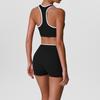Women's Colorblock Trim Sports Bra with Crossover Waist Shorts Two Piece Yoga Workout Set