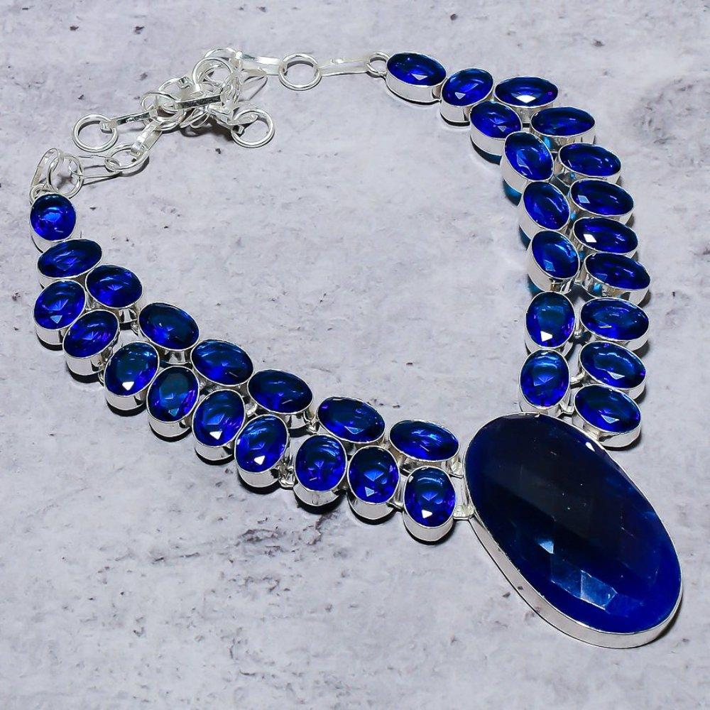 

Sapphire(Simulated) Blue Topaz 925 Sterling Silver Jewelry Necklace 18 b5E72