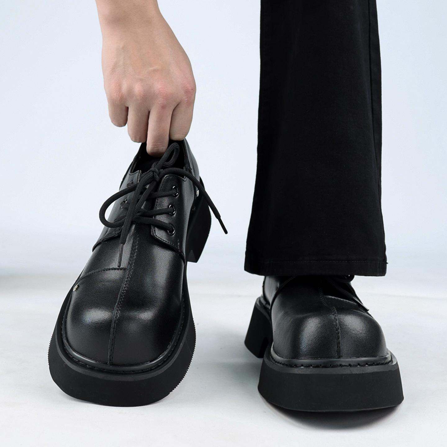 

Shoes men s big head British casual leather shoes platform heightened black matte spring 45 suitable for sports shoes size 46
