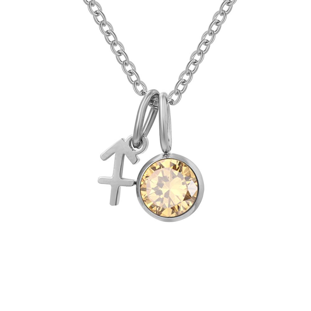 eManco Zodiac Rune Necklace with Rhinestone Birthstone in Stainless Steel