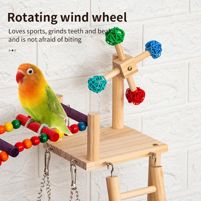 Solid Wood Parrot Play Stand: Handcrafted Bird Playground and Training Platform for Floor Use