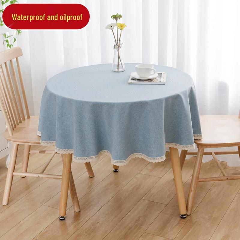 Round Tablecloth - High-End, Waterproof, Oil-Proof, Wash-Free, Imitation Cotton and Linen for Dining or Coffee Tables
