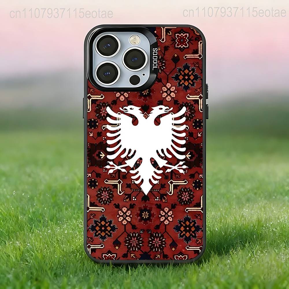 Albánská vlajka Albánie Pouzdro na telefon Pro iPhone 17,16,15,14,13,12,11,Pro,Max,Plus,E,Air,Mini Proti pádu Černý Nárazník