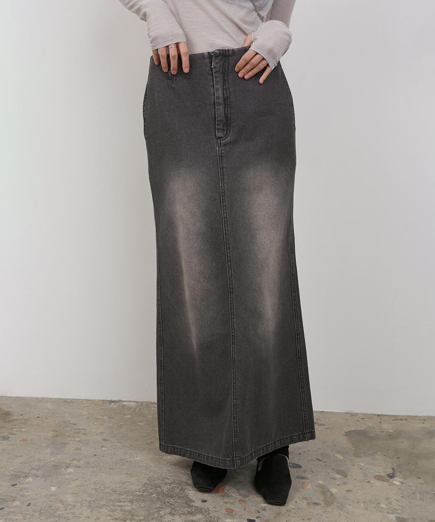 Loutaideu Denim Maxi Skirt [Charcoal]