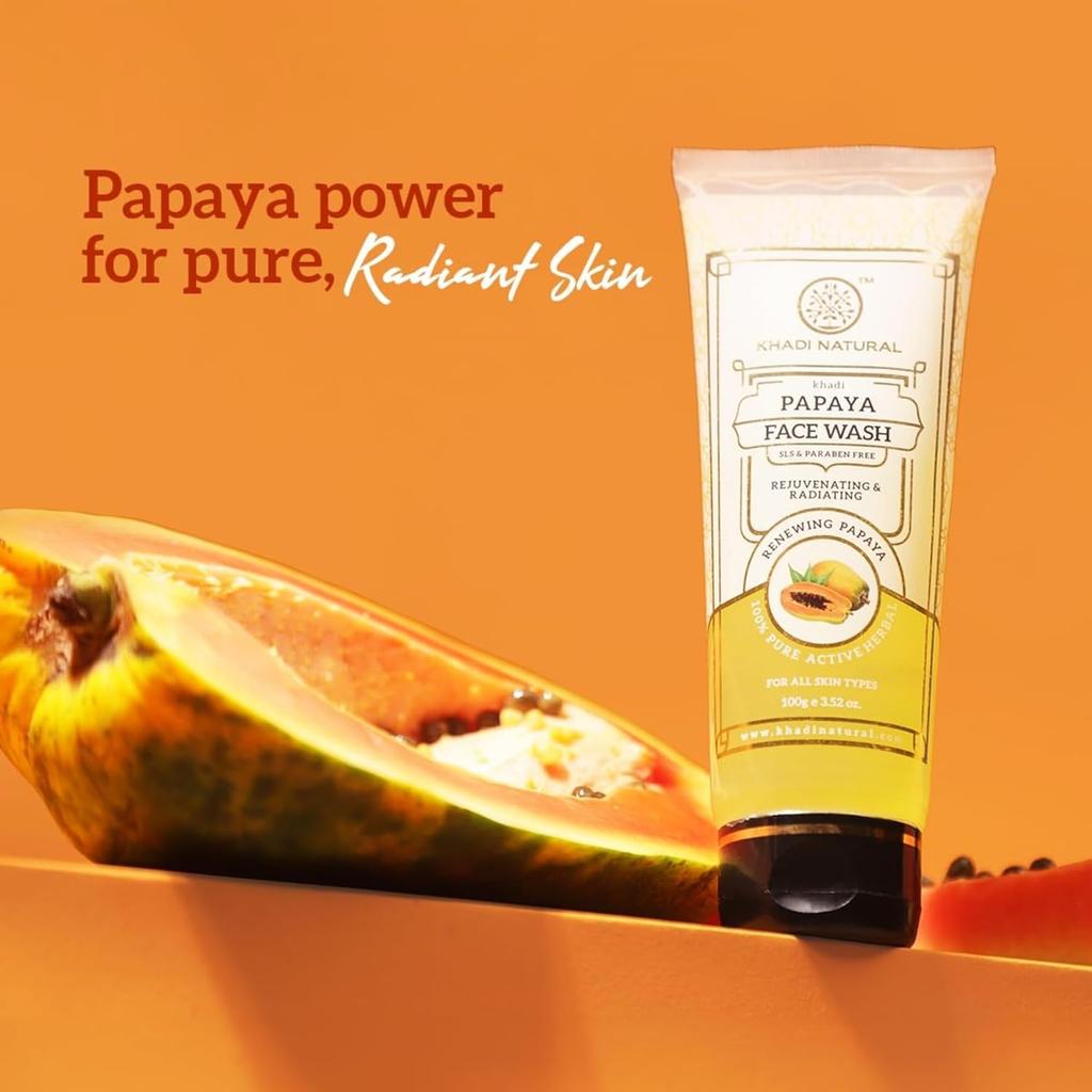 Khadi Natural Papaya Face Wash 100ml Pack of 1 | Brightens Skin | Reduces Dark Spots & Blemishes