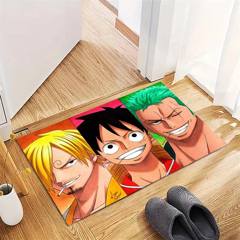 One Piece Anime Luffy Zoro Sanji Character Collage Area Rug Non Slip Floor Carpet Decor