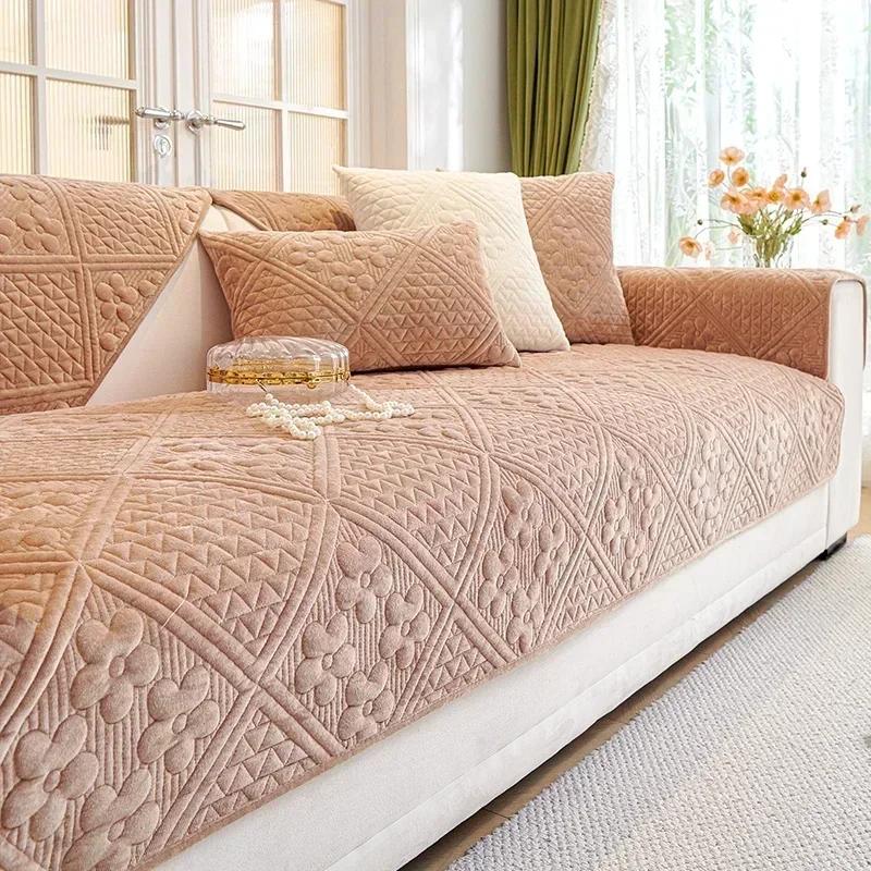 Winter Luxury Sofa Cover for Living Room Non-Slip White Thick Sofa Cushion Mat Simple Style Plush Sofa Towel Home Couch Decor