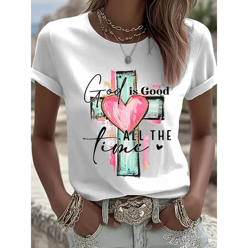 

Women s T Shirt Print Graphic Letter Vintage Stylish Classic Short Sleeve Crew Neck Regular Tops Daily Blue Black White Pink Summer Spring S
