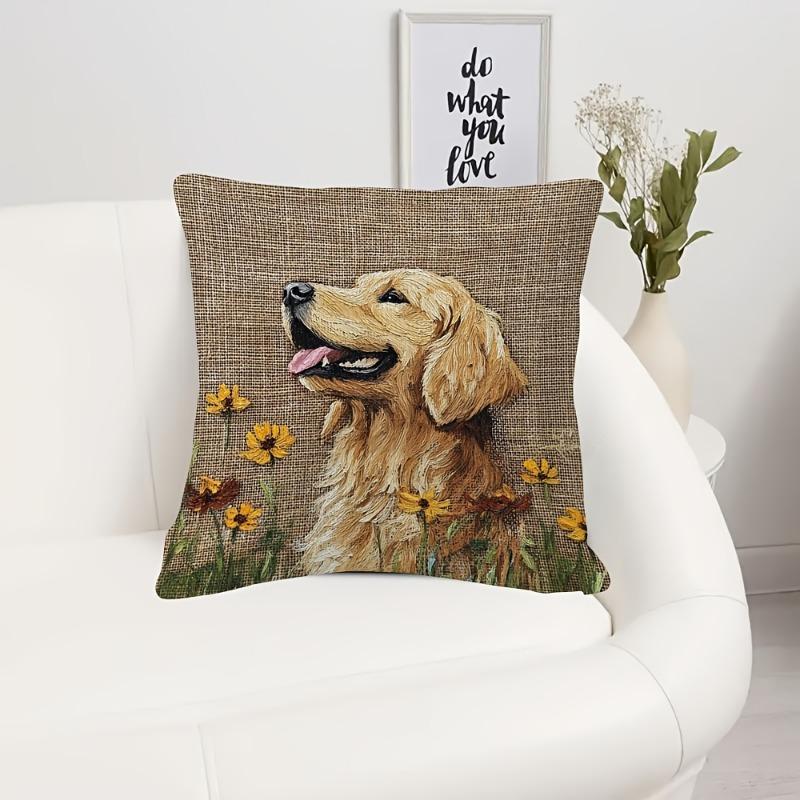 Retriever Floral Design Cushion Covers Chair Living Room Pillowcase Cozy Zipper Sofa Pillow Covers Bedroom Indoor Home Decor