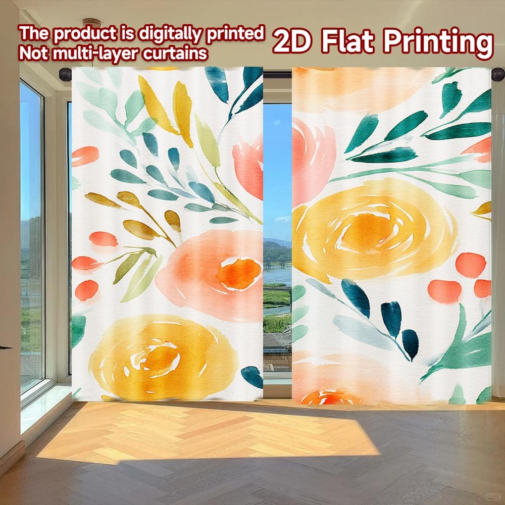 

Set Of 2 Flat Printing Curtains Without Rod Flower Blossom Delight Women Is Day Festival Fashion Versatile Polyester Curtain W100*H70(CM)-Hooks&2PCS