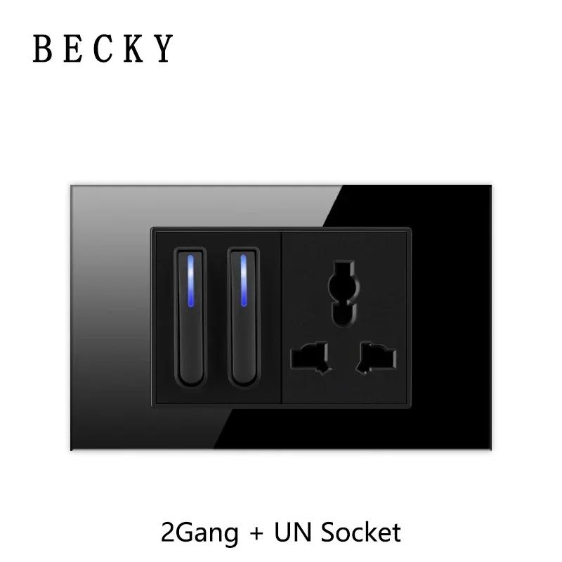 118 Type Piano Key Black Tempered Glass Fashionable Switch Socket American British European Standard Universal Socket