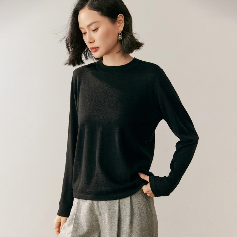 Lekasha Women's Slim Fit 100% Cashmere Semi-High Neck Top