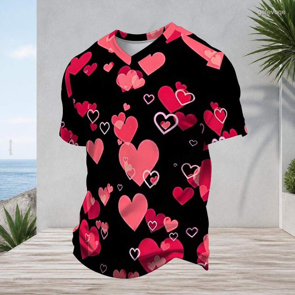 Men s Plus Size V Neck Short Sleeve White T Shirt Black Polka Dot Printed Pullover Straight Hem
