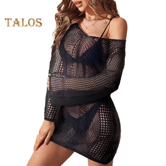 

Женский купальник крючком накидка с длинным рукавом прозрачный трикотажный пляжный купальник женский сексуальный ажурный топ-туника с открытой спиной для летнего отпуска S чёрный