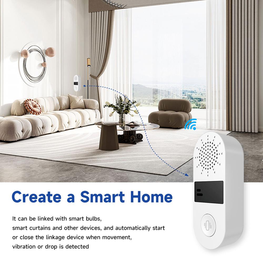 Tuya WiFi Vibration Sensor Detection 130DB Sound And Flashing Light Alarm Smart Life APP Real-Time Shock Alarm Alexa Google Home