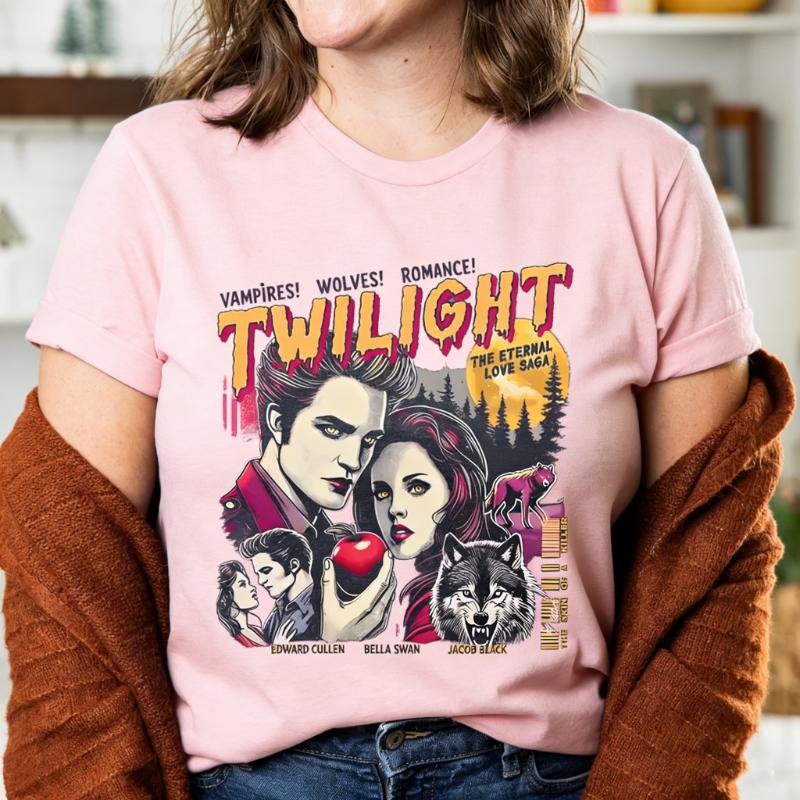 Vintage Movie Lovers Twilight Fans Homage Tshirt Gift for Book Lover Twilight Saga Comic Vampires Wolves RoUnisexce Retro Tee