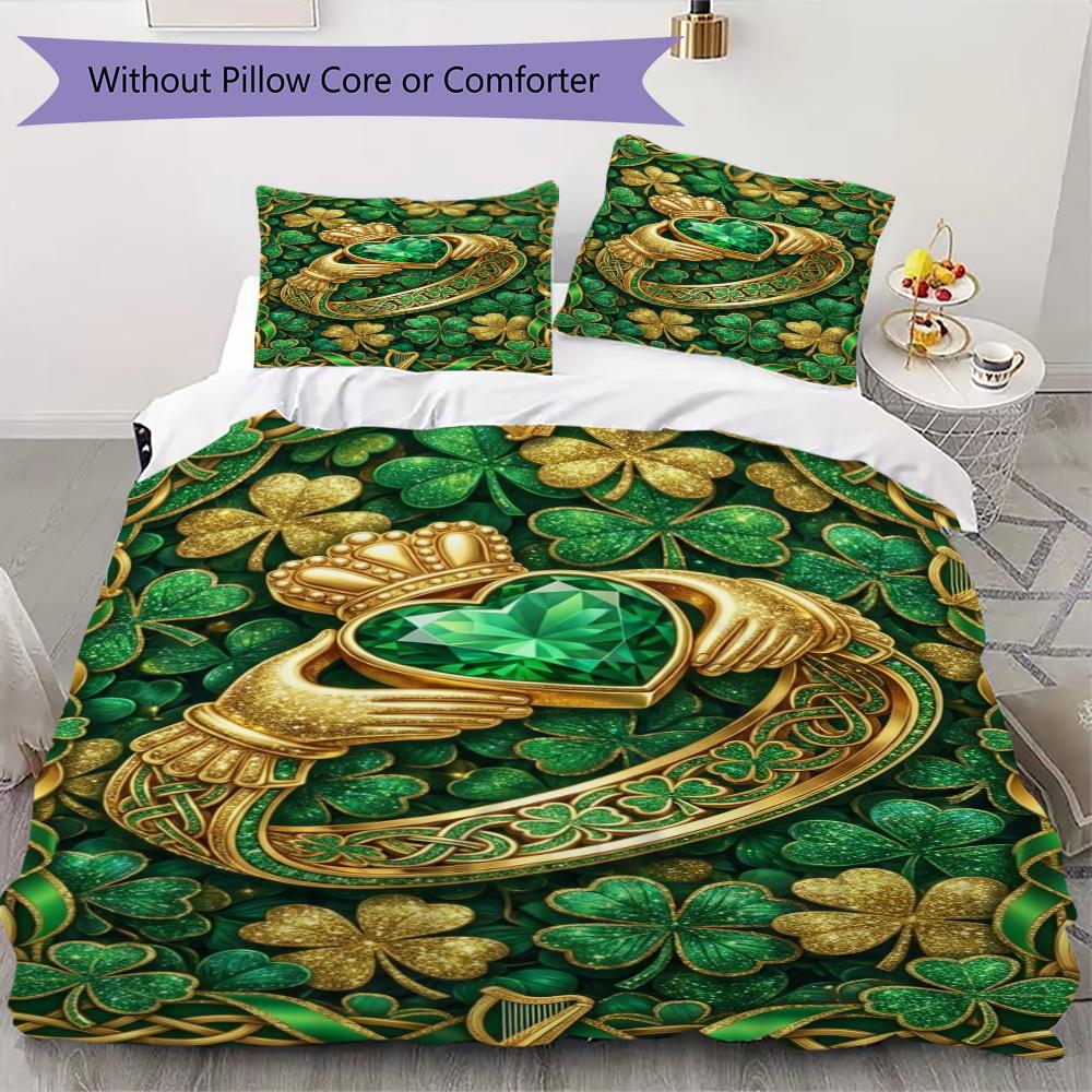 St.Patrick's Day Pattern Bedding uilt Set uilt Cover Pillowcase Home Decoration Birthday Gift (1 * duvet cover + 2 * pillowcase without core)74