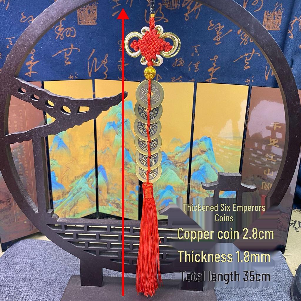 Thickened Brass Five Emperors Coins Chinese Knot Pendant for Door Hanging Decoration