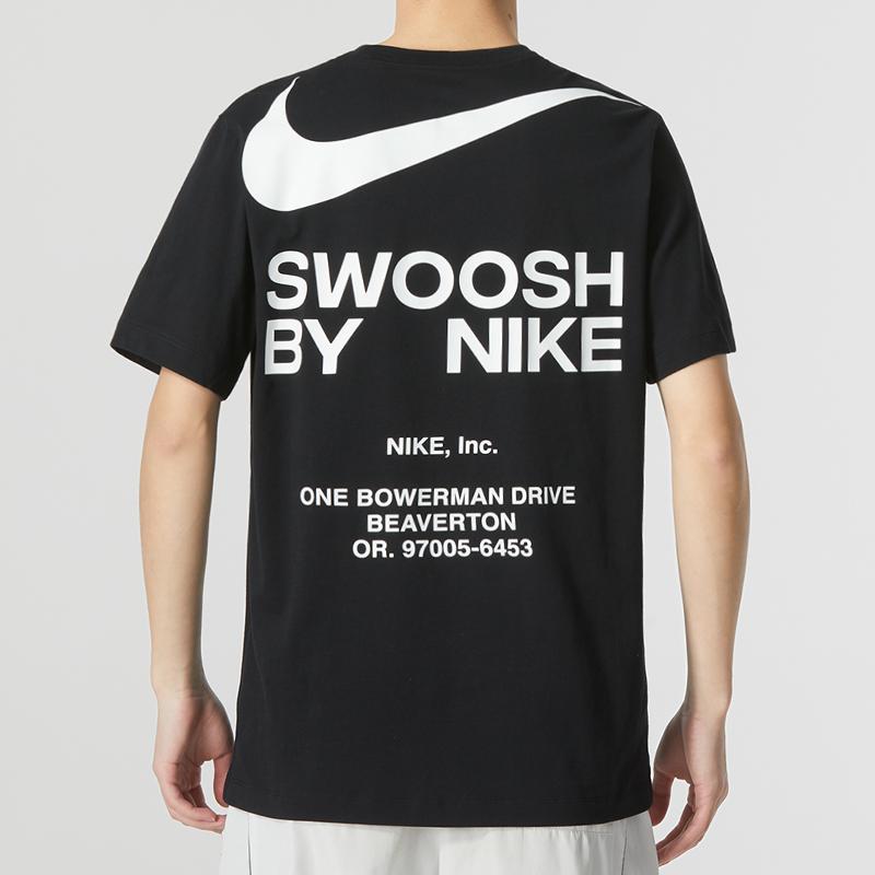Nike Stort Swoosh Bokstavlogotrykk Amerikansk Retro Sportstrening Casual Rund Hals Kortermet SS23 Senkede Skuldre T-skjorte Herre Topper Svart DZ2882-010