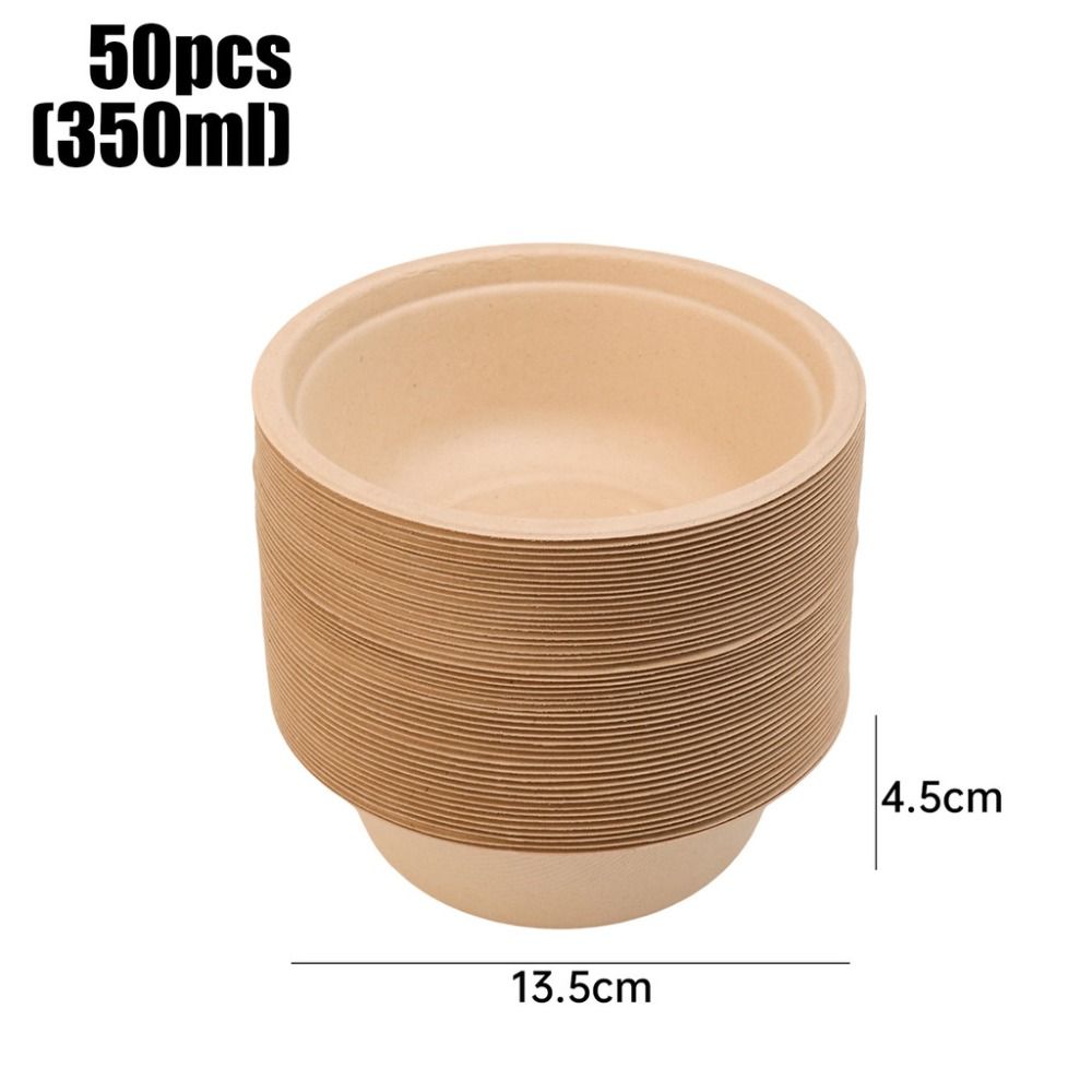 50PCS Thickened Eco-friendly Paper Bowl Leak-Proof Design Kitchen Accessories Round Lunch Bowl Soup Bowl for Takeout/Picnic