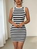 Summer 2026 Black & White Striped Sleeveless Knit Dress - European & American Women's Fashion Bestseller