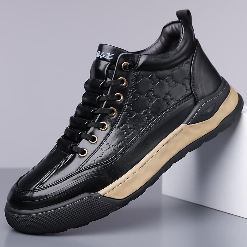 

Men s shoes autumn sports and leisure leather shoes men s soft-soled thick-soled high-top versatile fashion board shoes 48 чорний