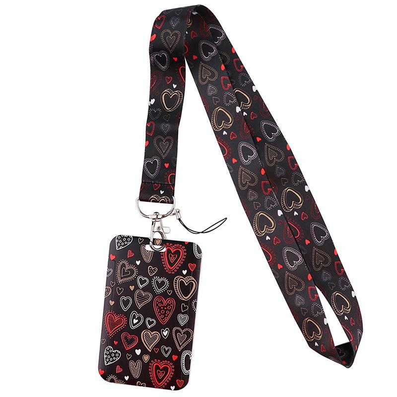 Heart-shaped Card Bag Keychain Lanyard Cartoon Hang Rope Phone Rope for Key ID Card Sleeve Badge Holder Neck Strap Key Cord Gift