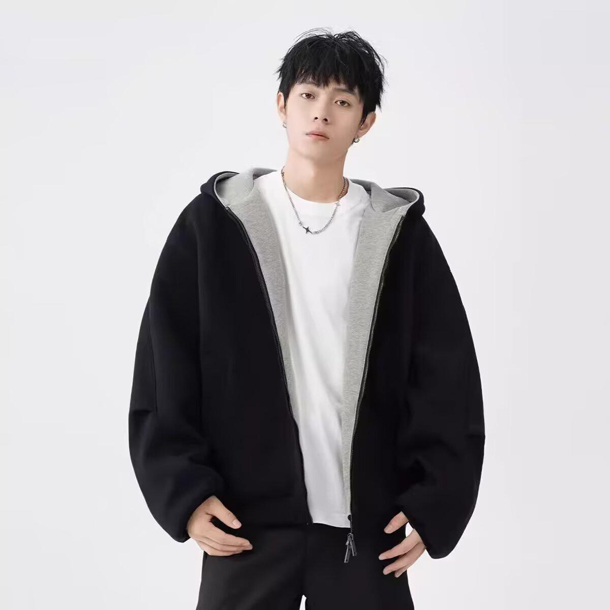 

Unisex Heavyweight Double Zipper Oversized Hoodie - 2025 Autumn Trend Color Block Cardigan 3XL чорний