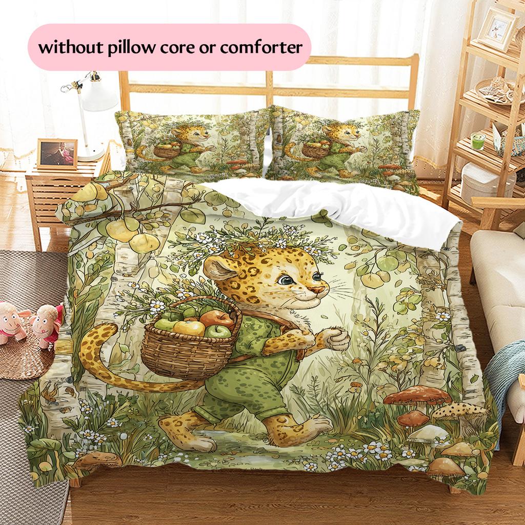 Forest Leopard Pattern Bedding Quilt Set Quilt Cover Pillowcase Home Decoration Gift (1 * Duvet Cover + 2 * Pillowcase, Without Core)