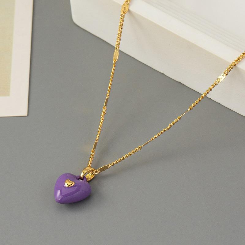 Meier K-stylefashionable Purple Enamel Dripping Glaze Heart Necklace Clavicle Chain Stacked Inssweater Chain