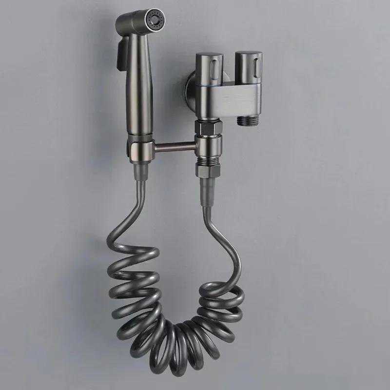 1PC Handheld Bidet Sprayer Toilet Bidet Toilet Sprayer Set Spray Water Bathroom Shower Double Outlet Angle Valve Toilet Accessories