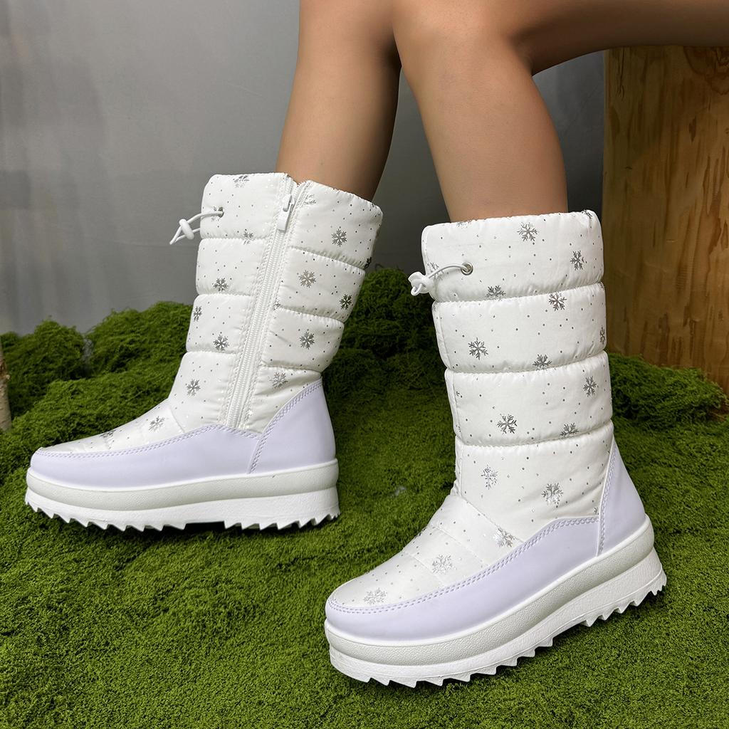Women's Large Size Waterproof Down Fabric Thickened Winter Warm Fur One Snow Boots Thickened Lining Ankle Boots Anti-slip Hiking Sports Boots